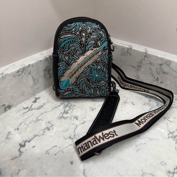Montana West Embroidered Feather Cut-Out Floral Sling Bag - Picture 1 of 15